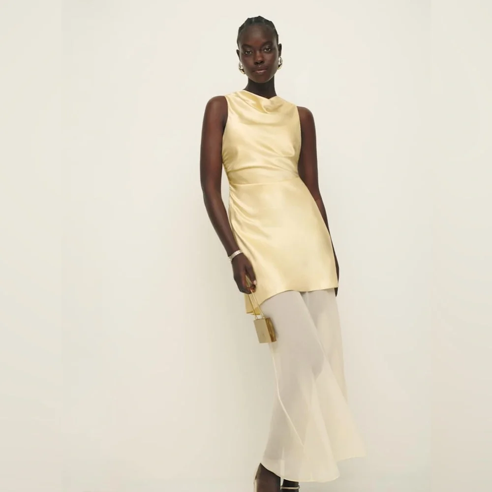 Reformation Logan Silk Dress in Blonde - Picture 5 of 14